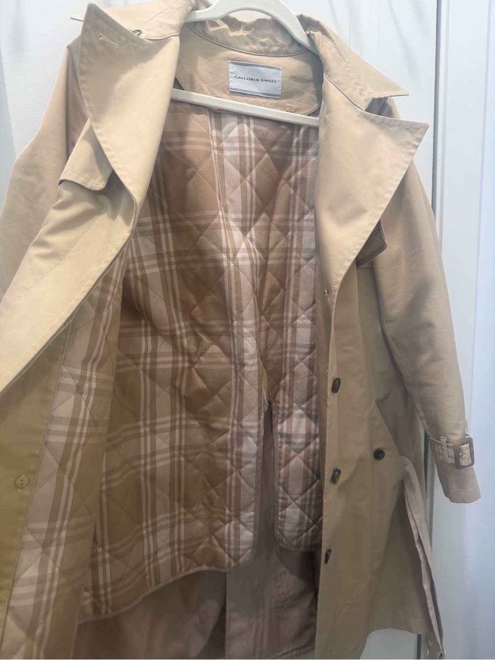 Galloria Sweet Women's Beige Trench Coat with Belt - Picture 2 of 6